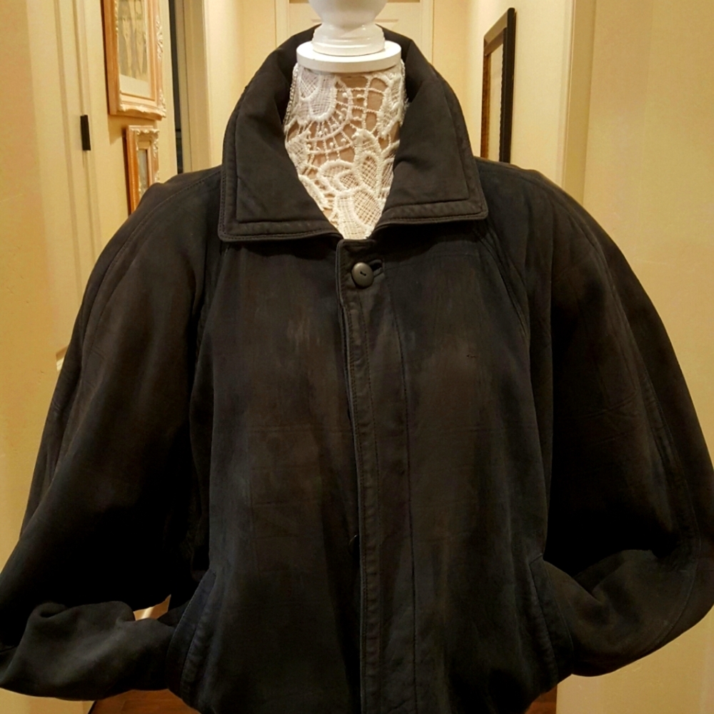 Versace Vintage Black Suede Leather Bomber Jacket Size 52 Fits L